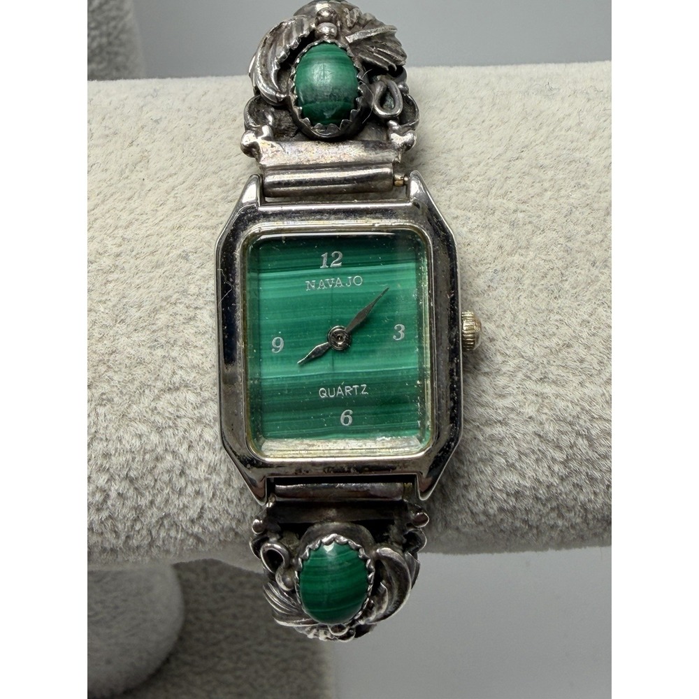 Navajo Malachite New Battery Sterling Silver 925 Watch‎ Tips 20MM 6" Ladies